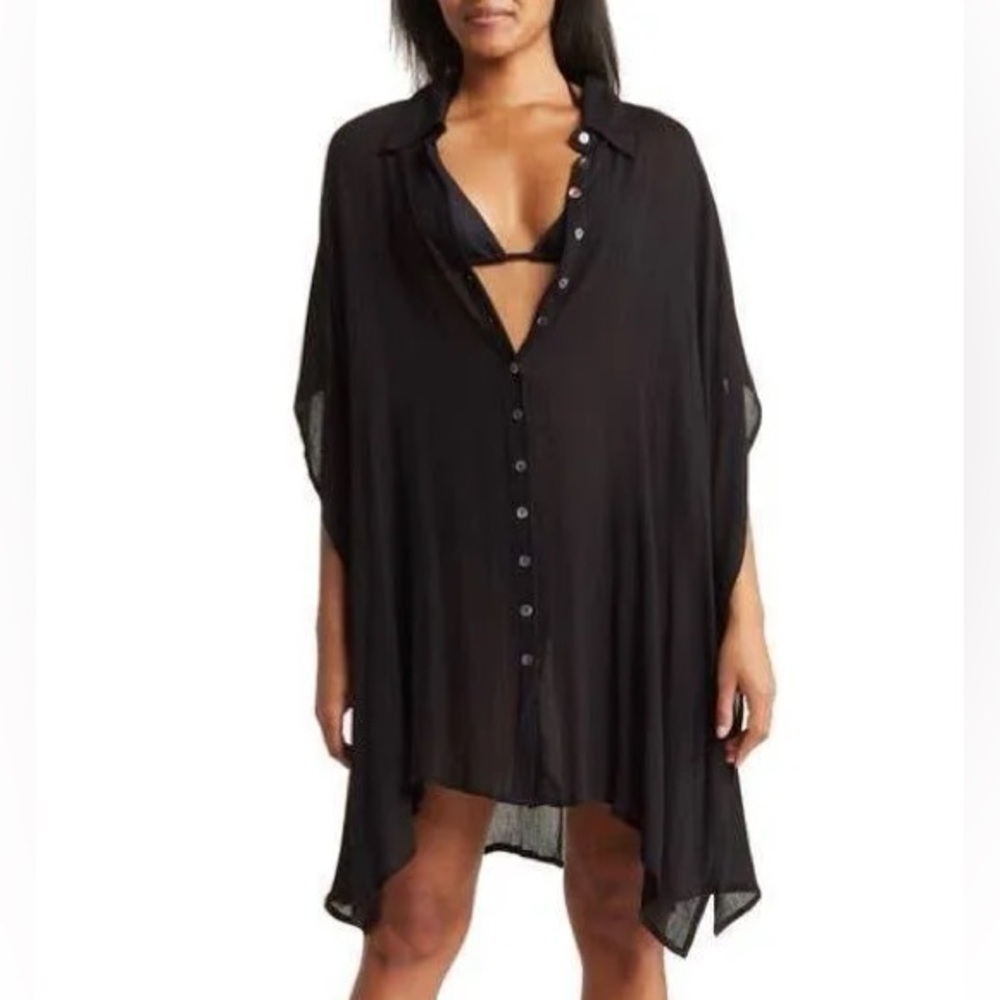 Oversized Black Button-Down Kaftan / Cover-Up